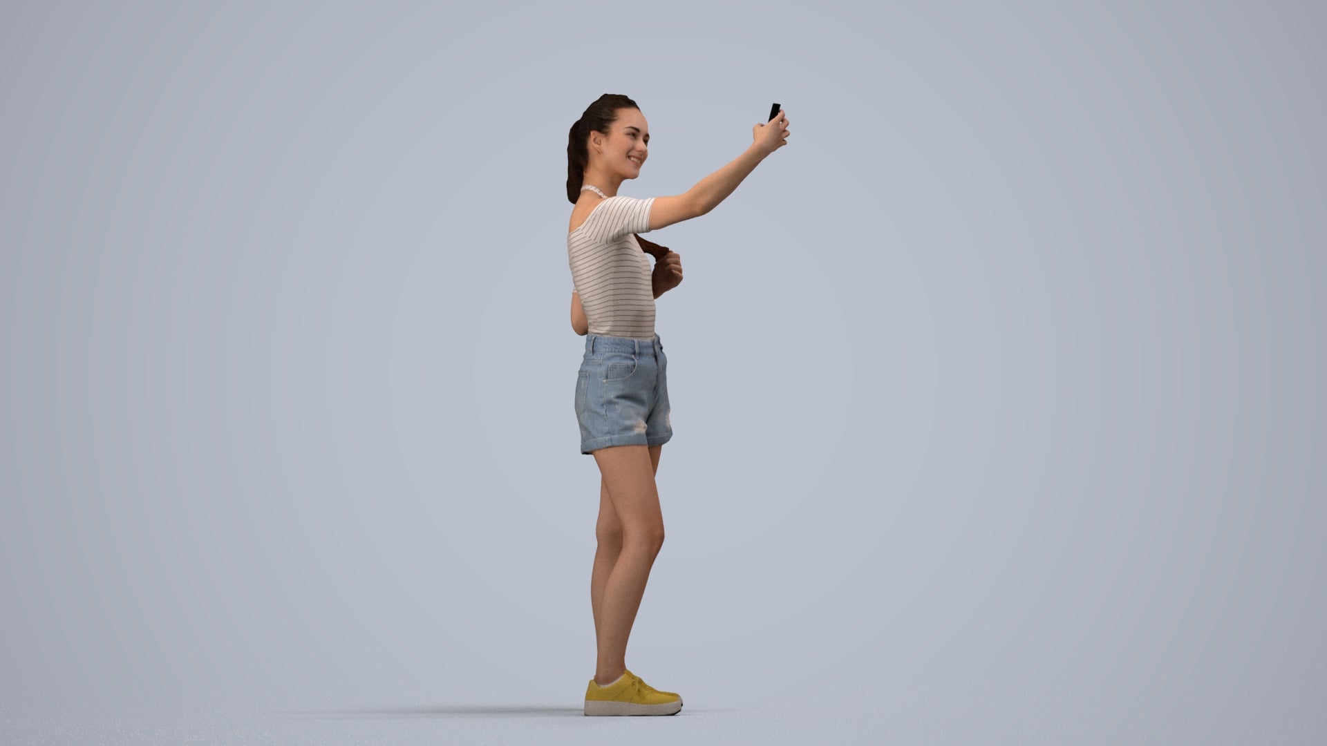 photogrammetry 3D woman casual standing, realistic human model archviz FBX, side view render
