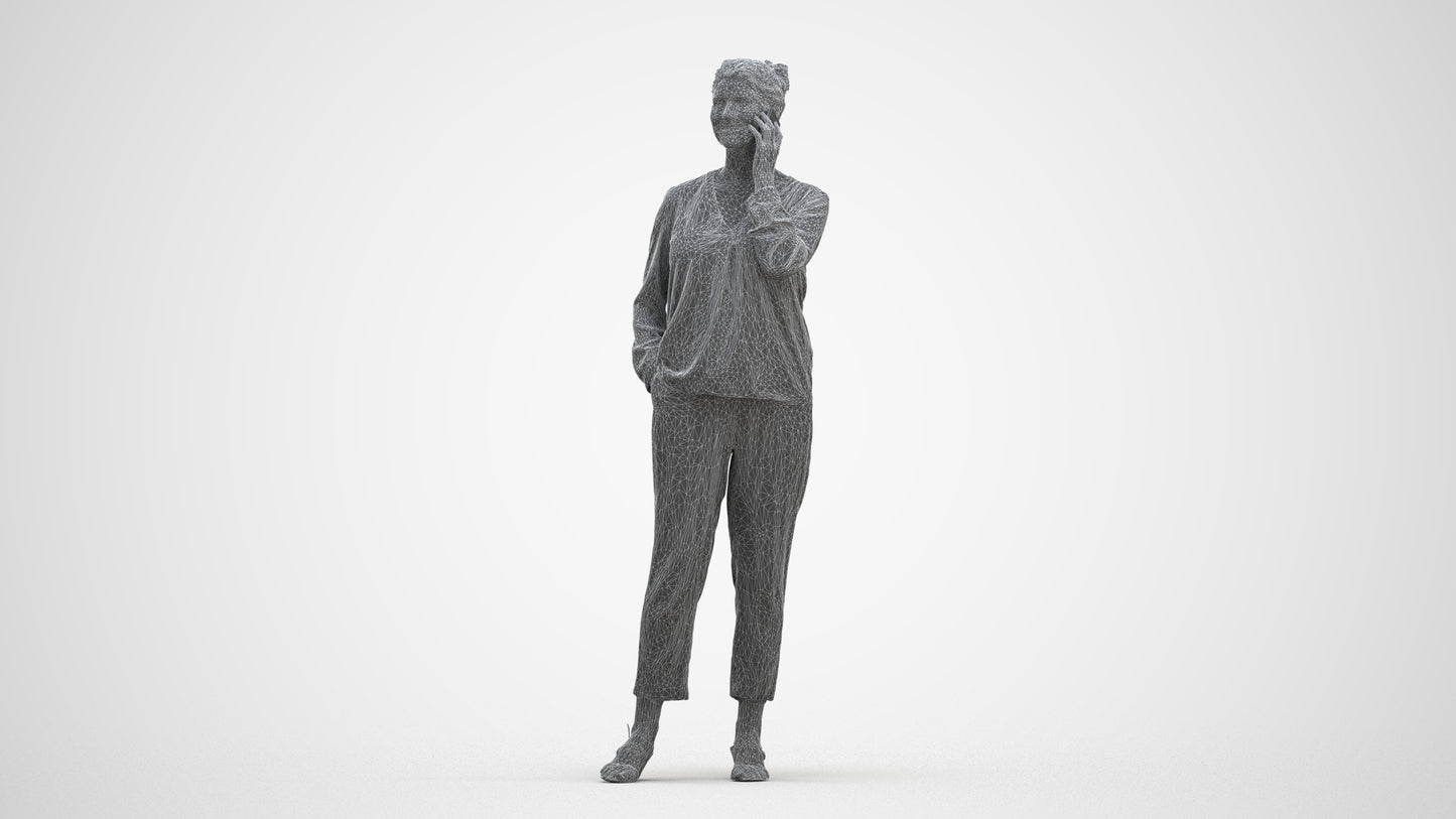 3D people model woman casual standing, scanned human for 3ds Max rendering, three-quarter front view render