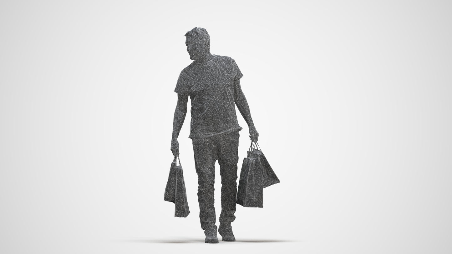 scanned 3D senior man casual shopping, photogrammetry people for Enscape and V-Ray, three-quarter front view render