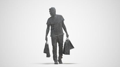scanned 3D senior man casual shopping, photogrammetry people for Enscape and V-Ray, three-quarter front view render
