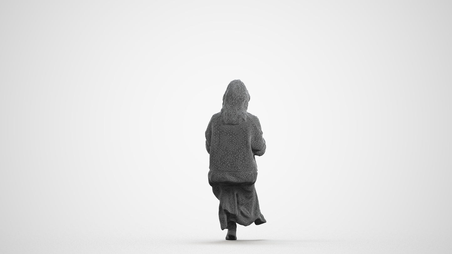 3D scanned woman sitting casual, photorealistic archviz people for Enscape and SketchUp, wireframe front view