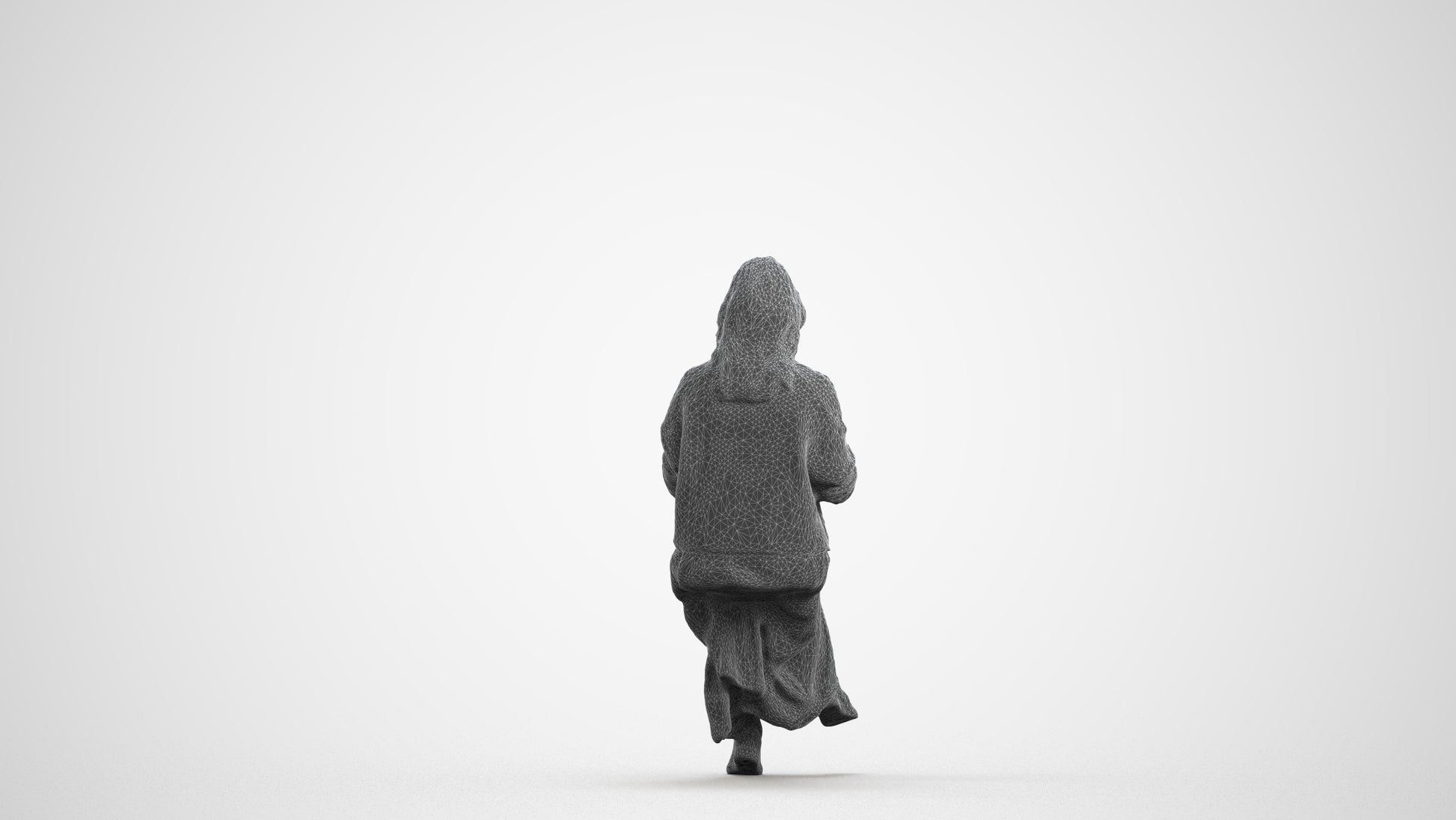 3D scanned woman sitting casual, photorealistic archviz people for Enscape and SketchUp, wireframe front view