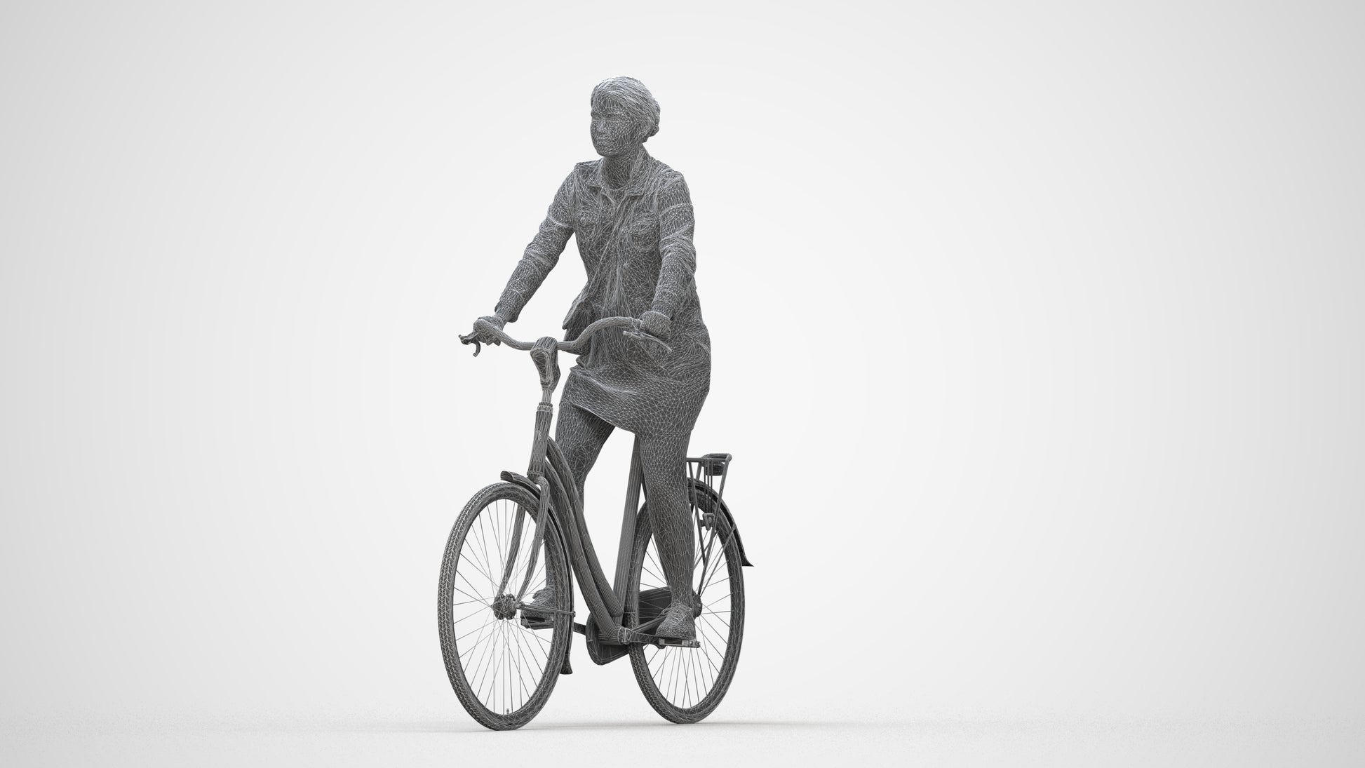 realistic 3D people woman casual cycling, render-ready for V-Ray and Corona, FBX OBJ, wireframe back view
