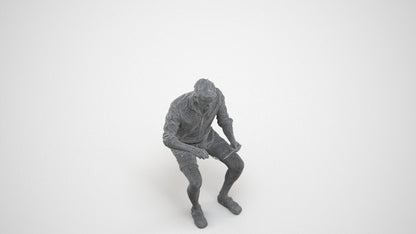 scanned 3D man casual sitting, photogrammetry people for Enscape and V-Ray, wireframe three-quarter view