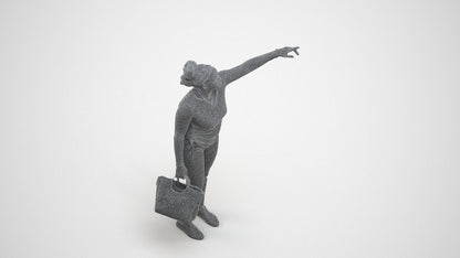 3D scanned woman standing casual, photorealistic archviz people for Enscape and SketchUp, wireframe three-quarter view