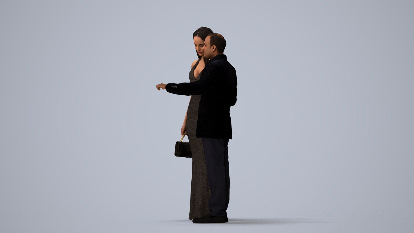 3D people model man formal couple, scanned human for 3ds Max rendering, three-quarter view render