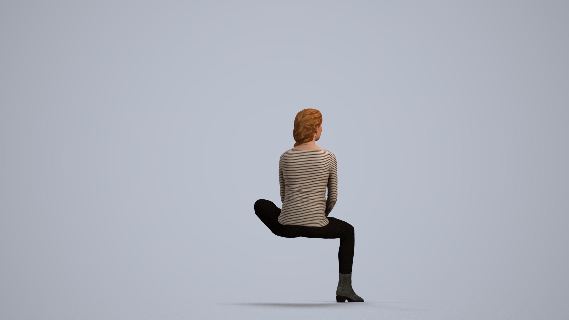 realistic 3D woman casual sitting, scanned archviz people for Blender and 3ds Max, front view render