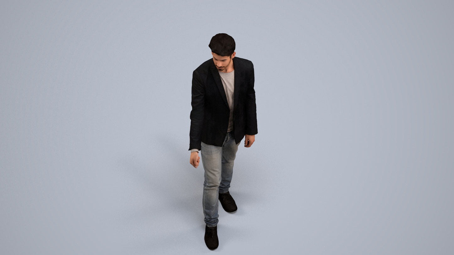 3D people model man casual door, scanned human for 3ds Max rendering, back view render