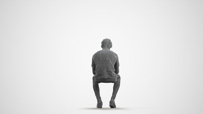 realistic 3D human man casual sitting, archviz people FBX OBJ for Blender, wireframe front view