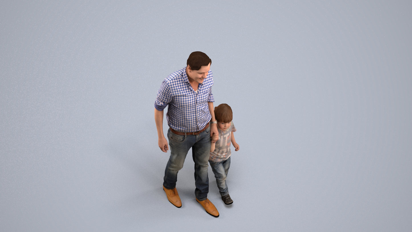 3D scanned boy kids casual, photorealistic archviz people for Enscape and SketchUp, back view render
