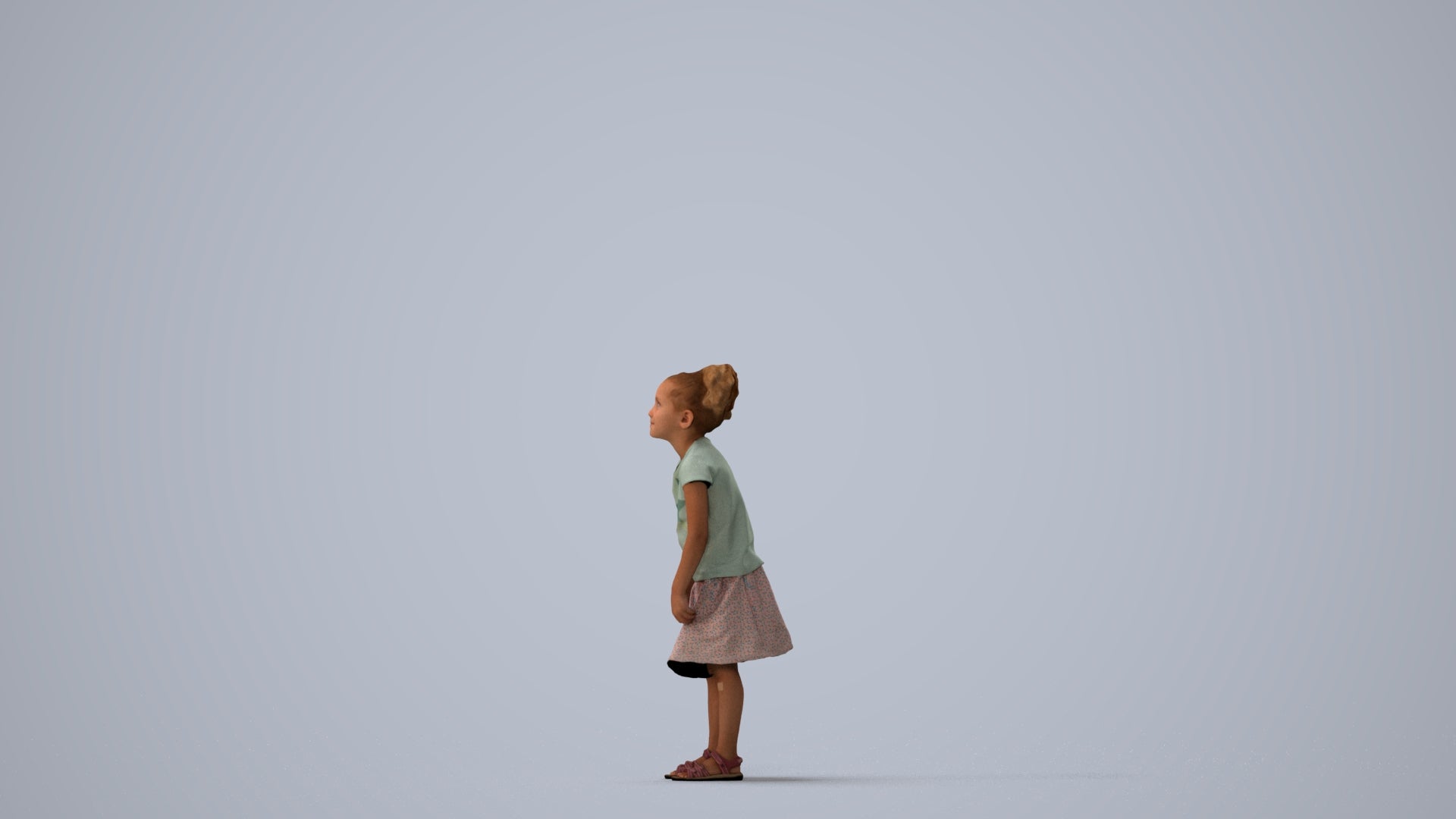 realistic 3D human girl casual kids, archviz people FBX OBJ for Blender, three-quarter view render