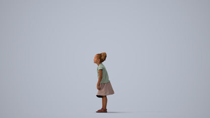 realistic 3D human girl casual kids, archviz people FBX OBJ for Blender, three-quarter view render
