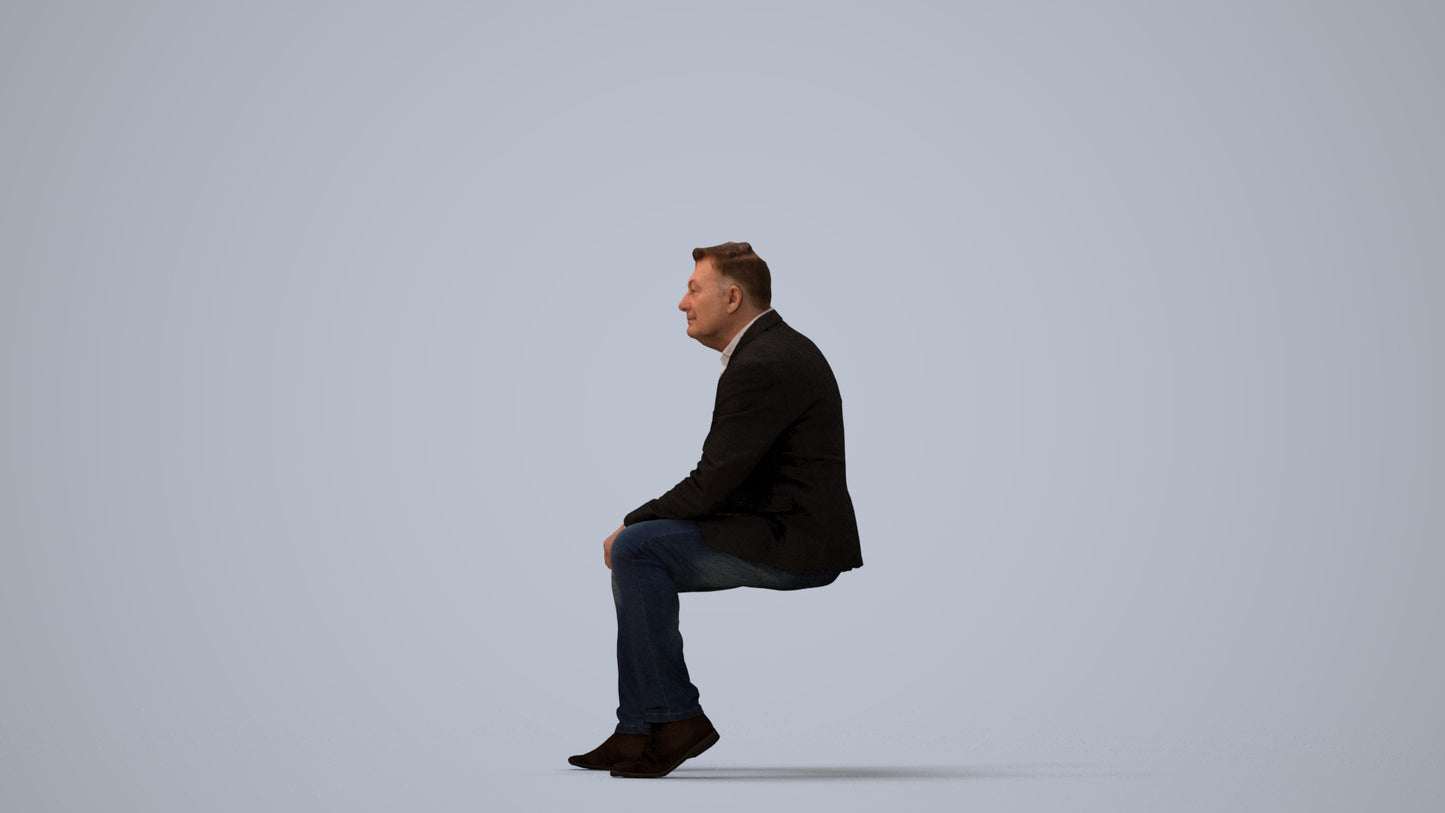 3D human model man business, photogrammetry scanned person for archviz, three-quarter view render