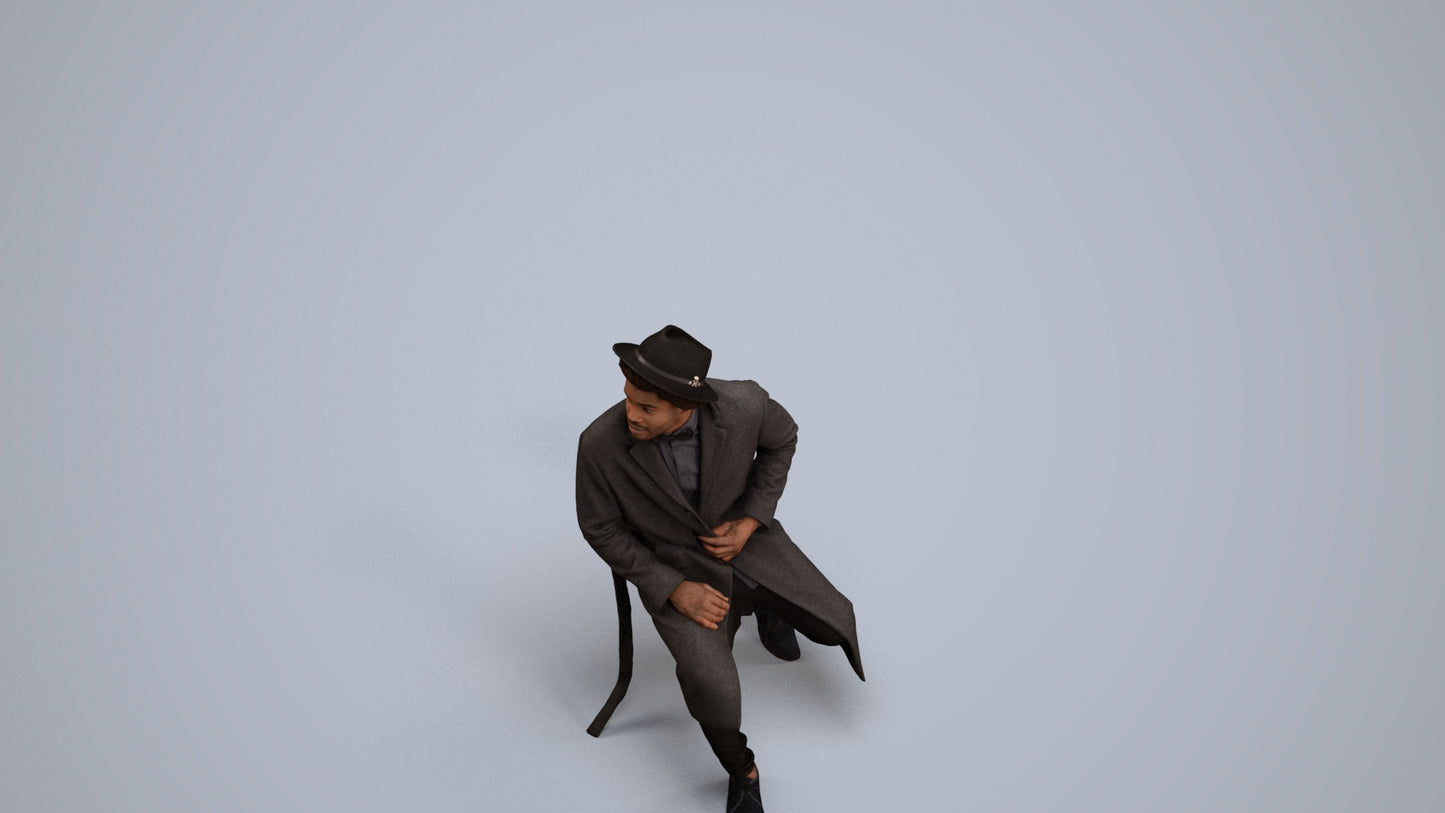 realistic 3D man formal sitting, scanned archviz people for Blender and 3ds Max, back view render