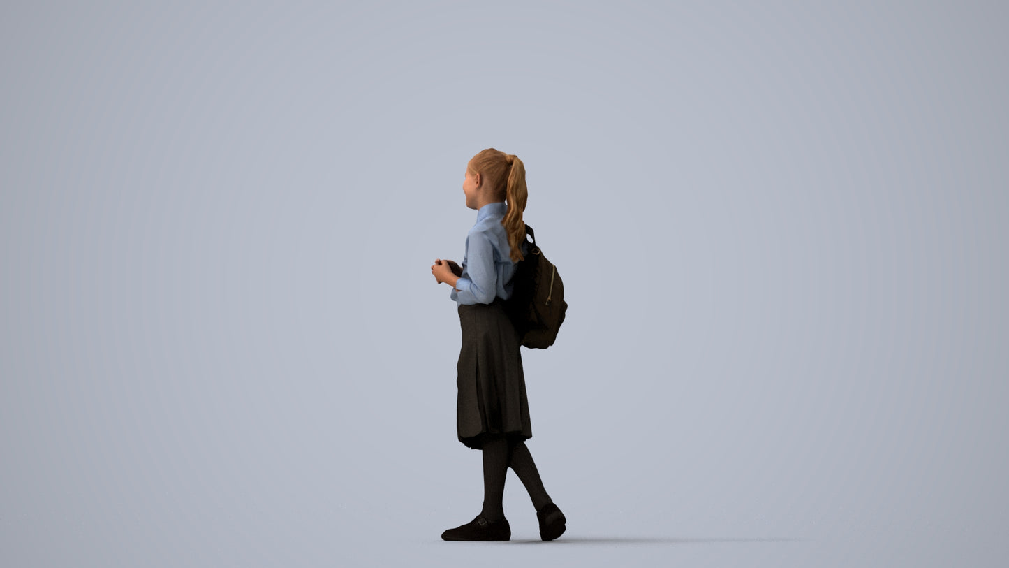 3D human model girl kids, photogrammetry scanned person for archviz, three-quarter view render
