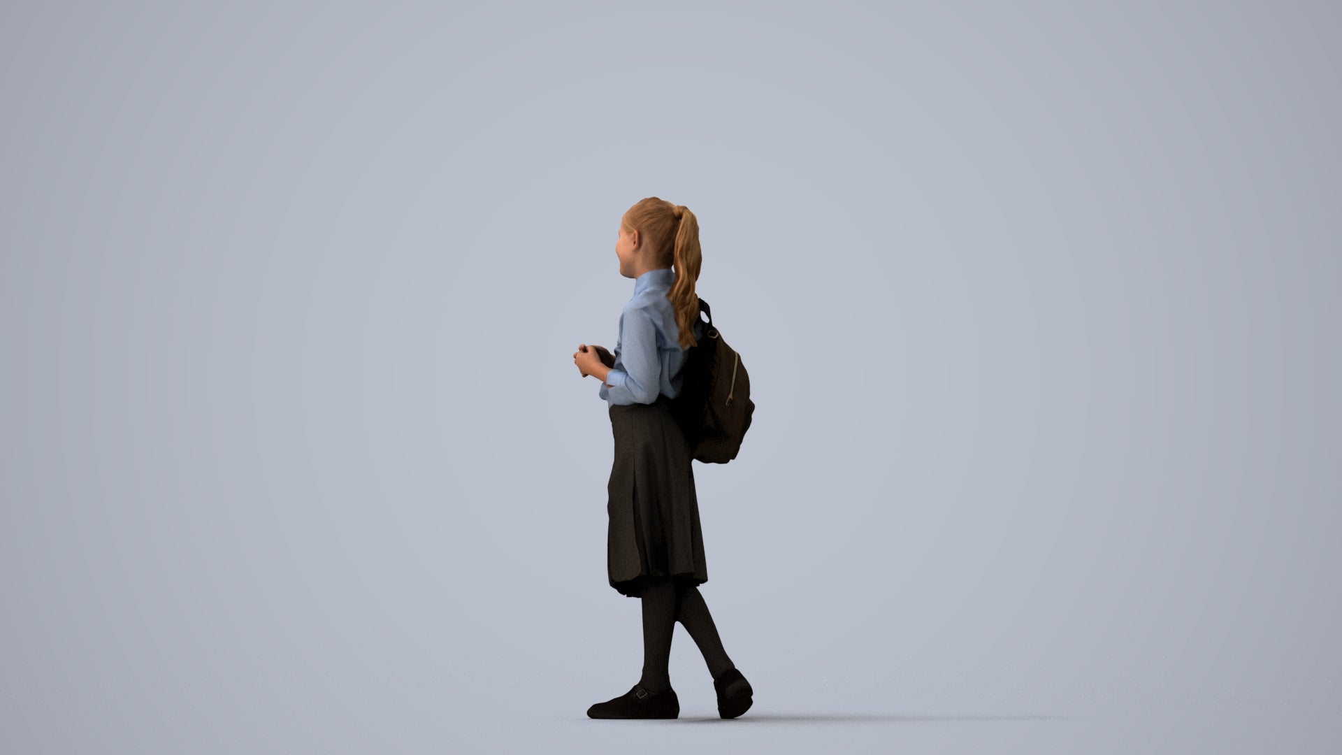 3D human model girl kids, photogrammetry scanned person for archviz, three-quarter view render