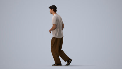 realistic 3D people man casual walking, render-ready for V-Ray and Corona, FBX OBJ, three-quarter view render