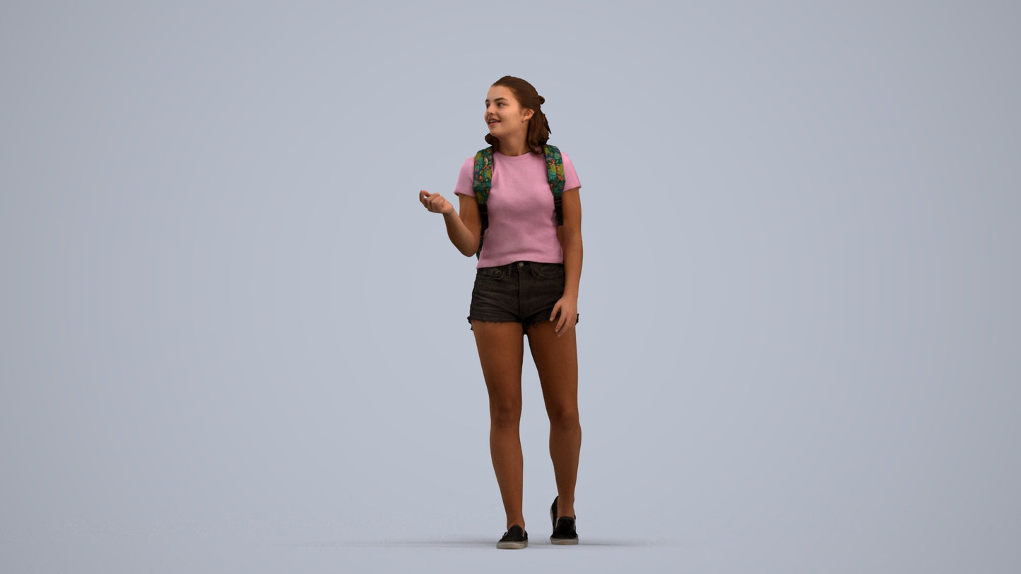 3D scanned girl standing casual, photorealistic archviz people for Enscape and SketchUp, standing pose render