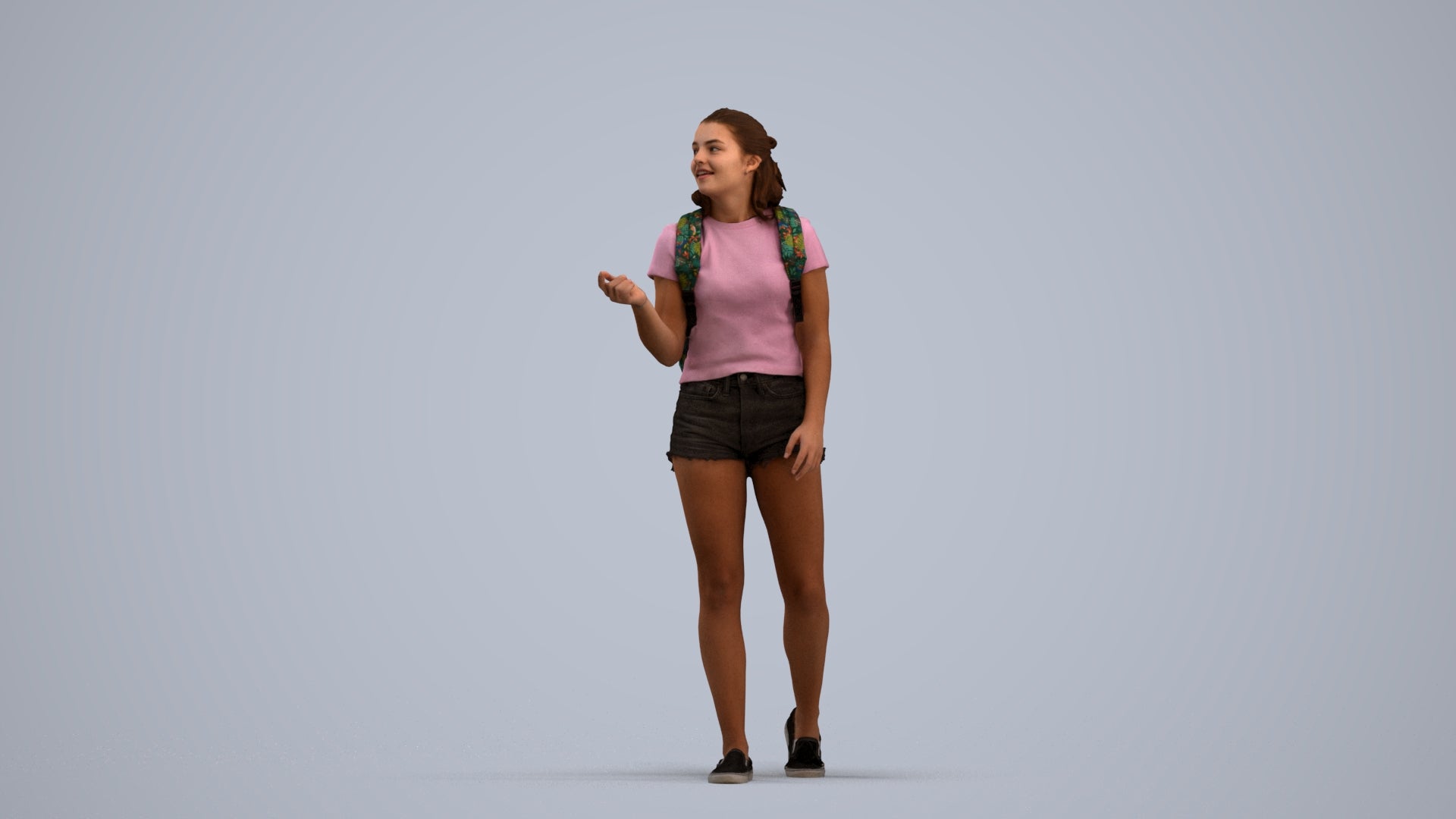 3D scanned girl standing casual, photorealistic archviz people for Enscape and SketchUp, standing pose render