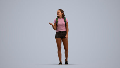 3D scanned girl standing casual, photorealistic archviz people for Enscape and SketchUp, standing pose render