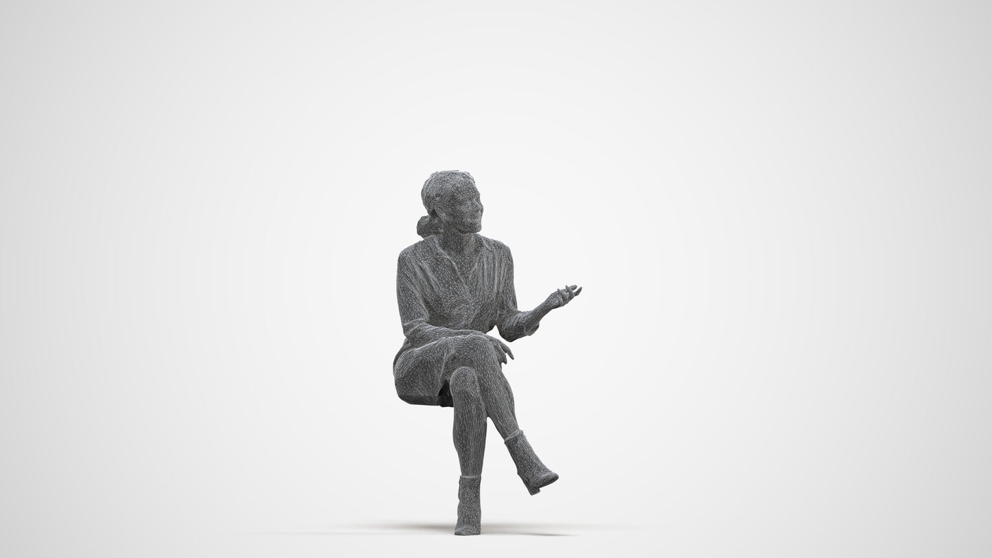 realistic 3D people woman casual sitting, render-ready for V-Ray and Corona, FBX OBJ, three-quarter front view render