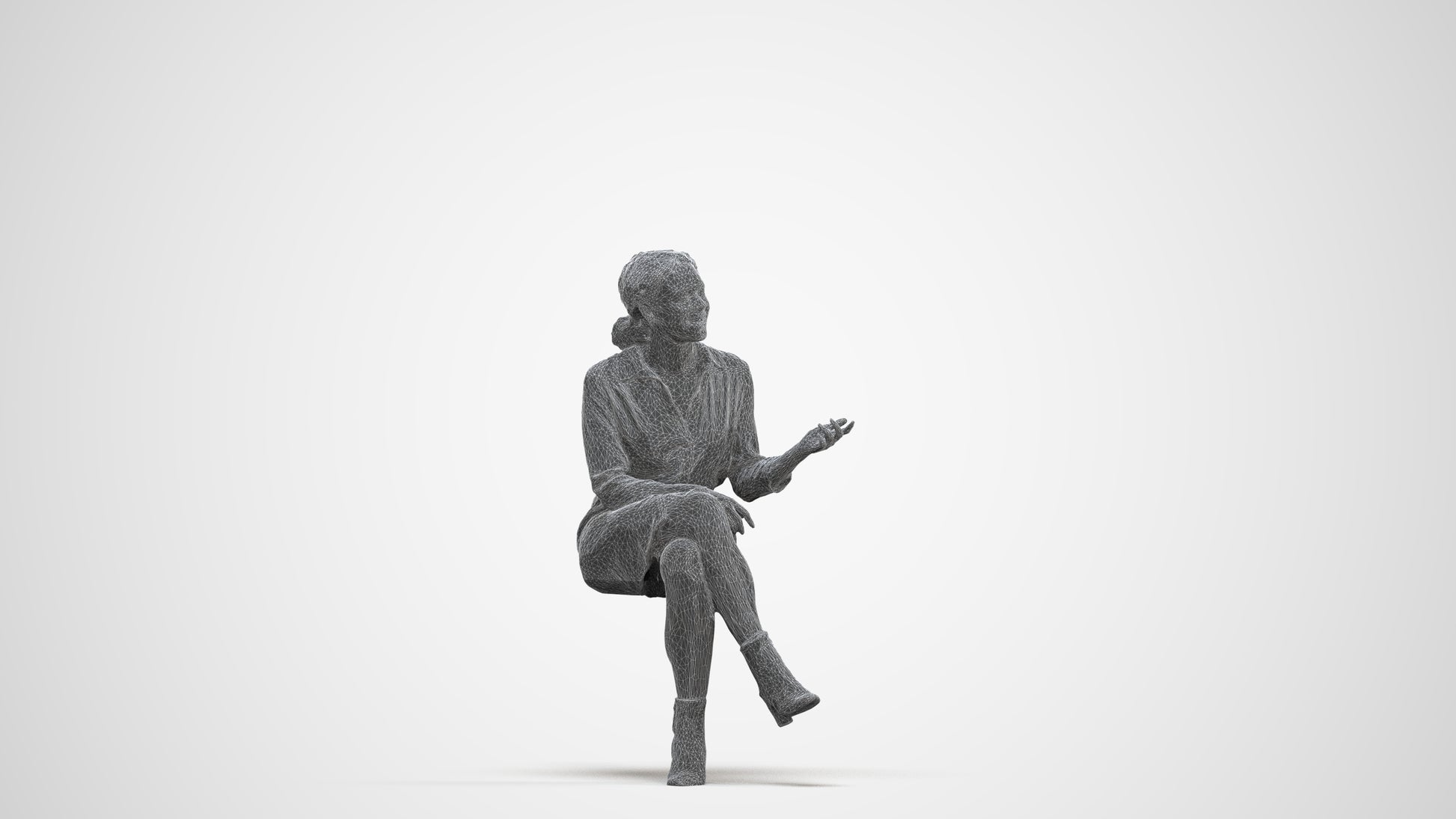 realistic 3D people woman casual sitting, render-ready for V-Ray and Corona, FBX OBJ, three-quarter front view render