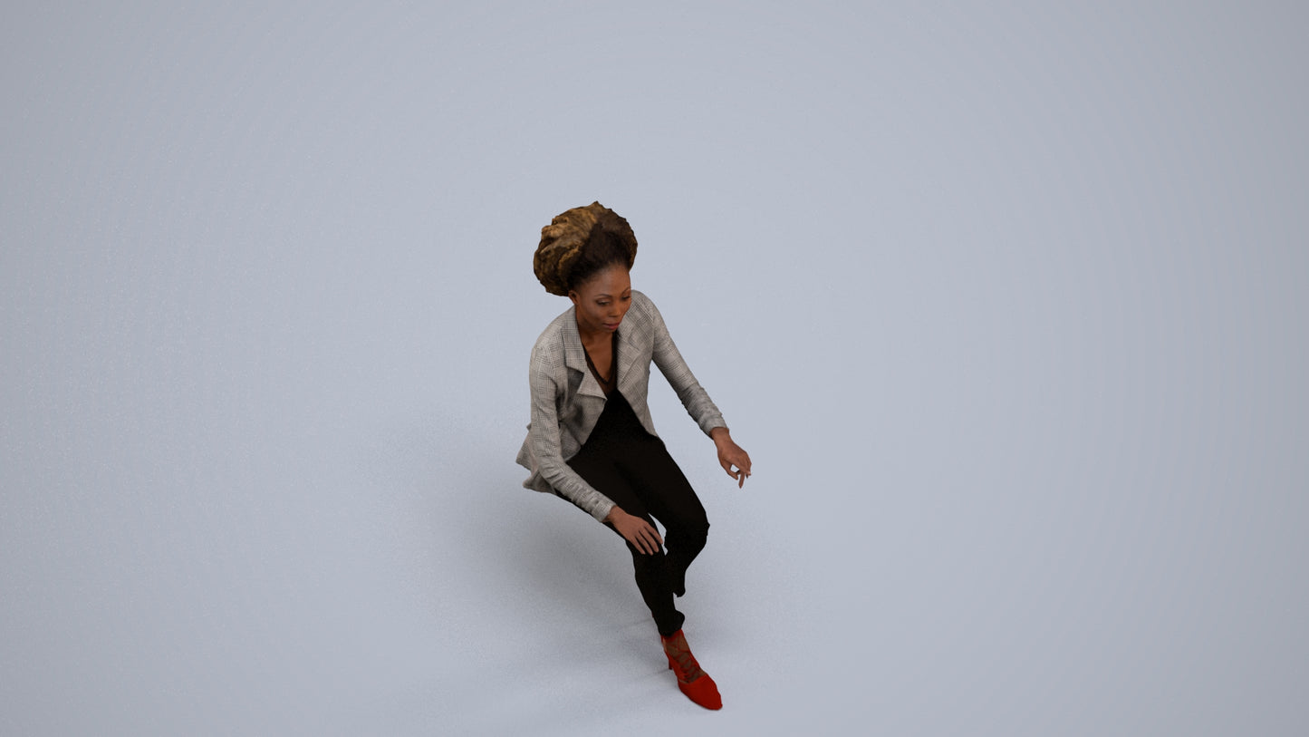realistic 3D people woman business sitting, render-ready for V-Ray and Corona, FBX OBJ, back view render