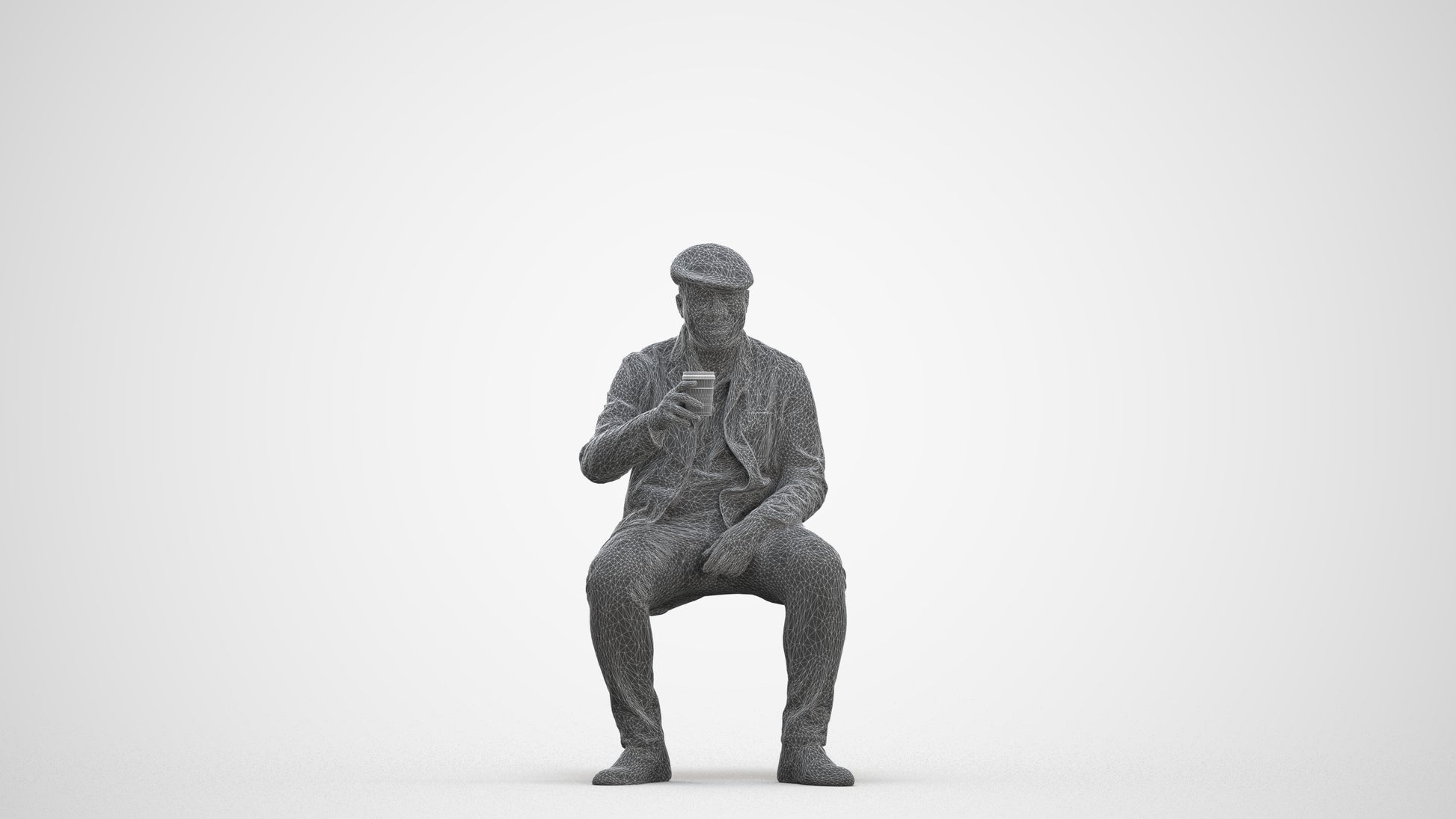 3D scanned man sitting casual, photorealistic archviz people for Enscape and SketchUp, three-quarter front view render