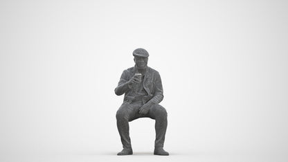 3D scanned man sitting casual, photorealistic archviz people for Enscape and SketchUp, three-quarter front view render