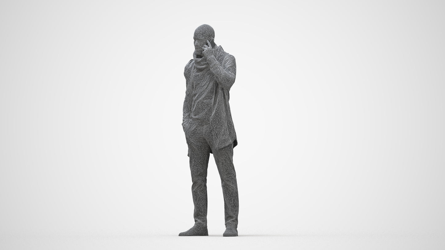 3D scanned man standing casual, photorealistic archviz people for Enscape and SketchUp, wireframe back view