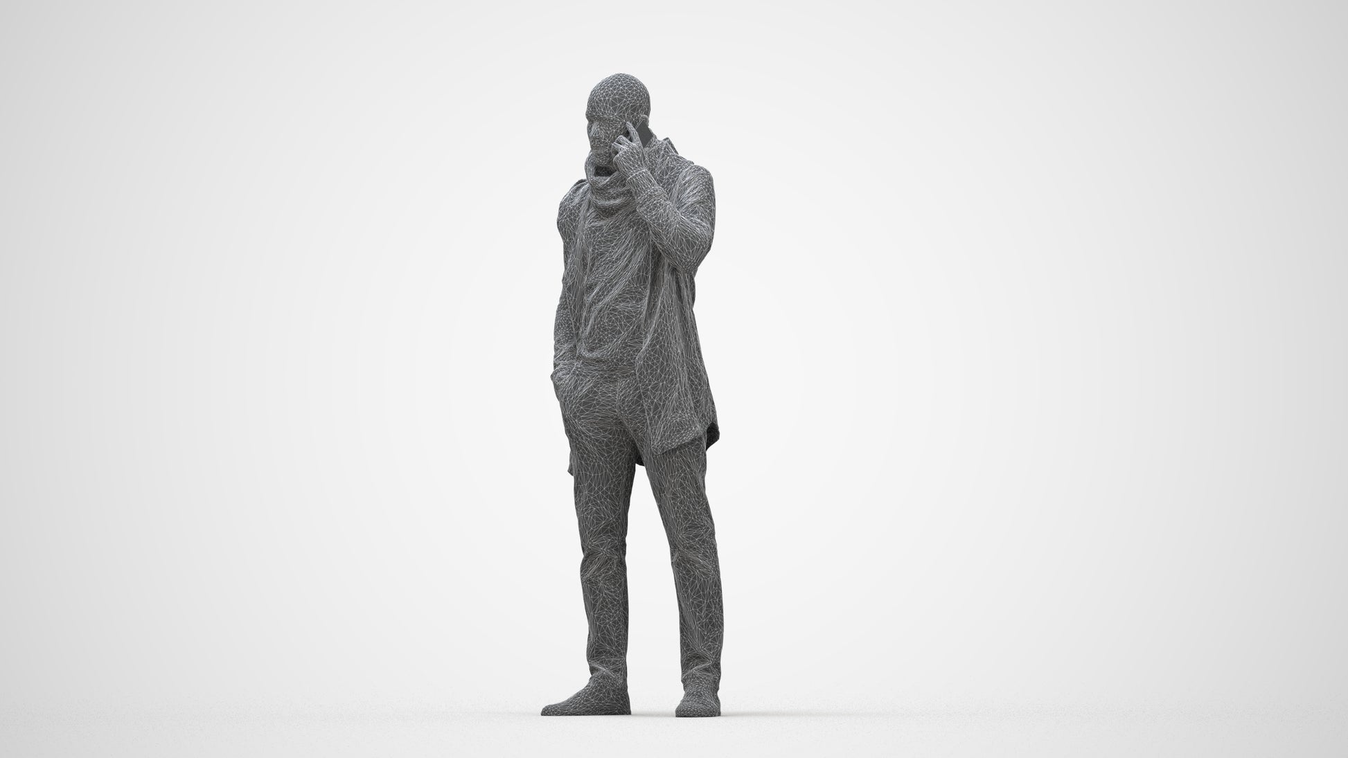 3D scanned man standing casual, photorealistic archviz people for Enscape and SketchUp, wireframe back view