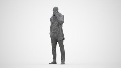 3D scanned man standing casual, photorealistic archviz people for Enscape and SketchUp, wireframe back view