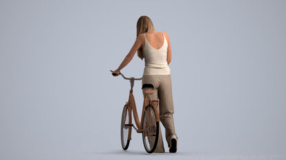 realistic 3D people woman casual cycling, render-ready for V-Ray and Corona, FBX OBJ, front view render