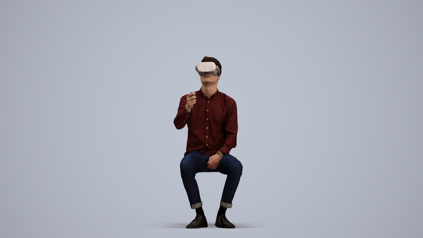 scanned 3D man casual sitting, photogrammetry people for Enscape and V-Ray, standing pose render