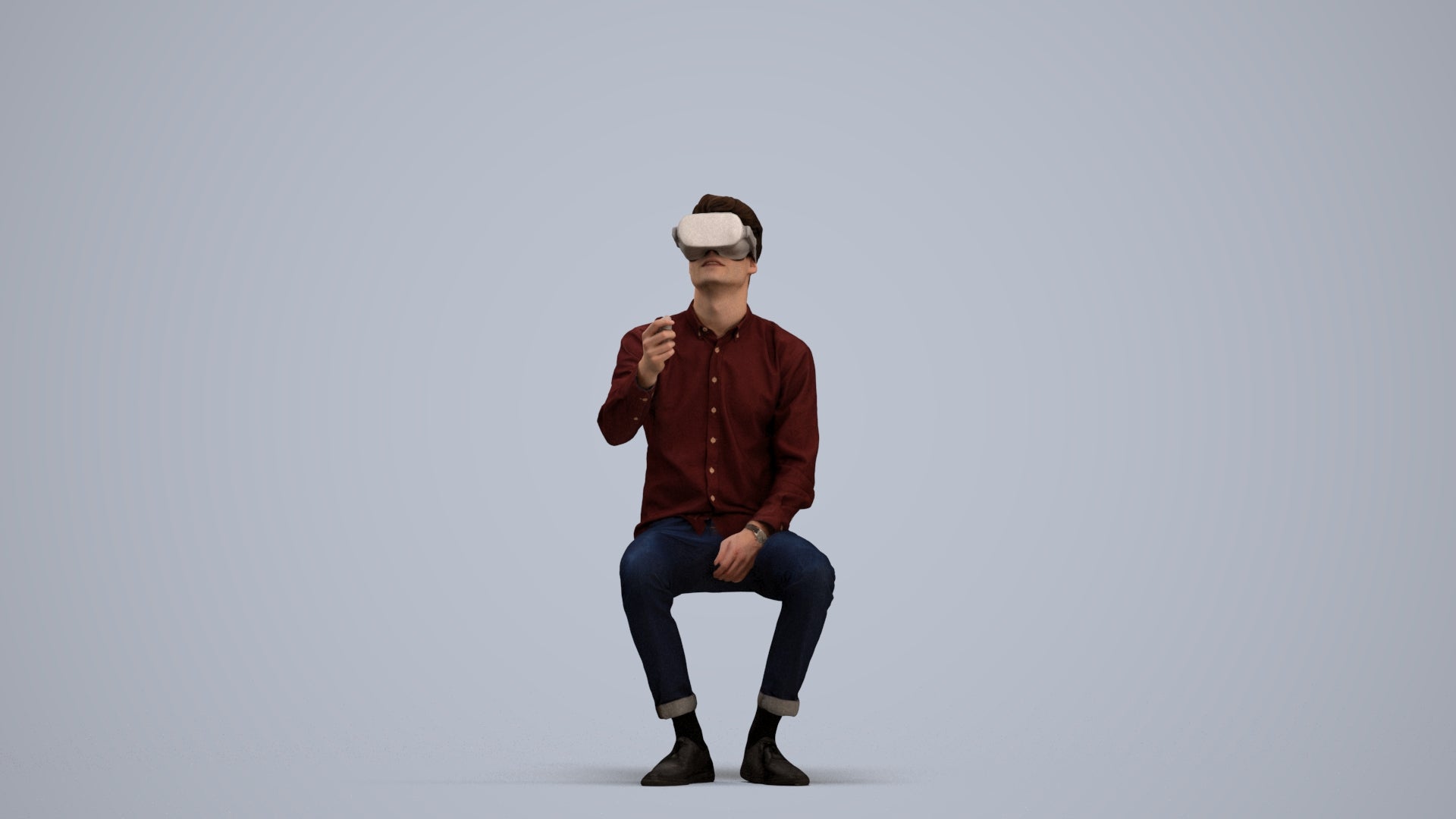 scanned 3D man casual sitting, photogrammetry people for Enscape and V-Ray, standing pose render