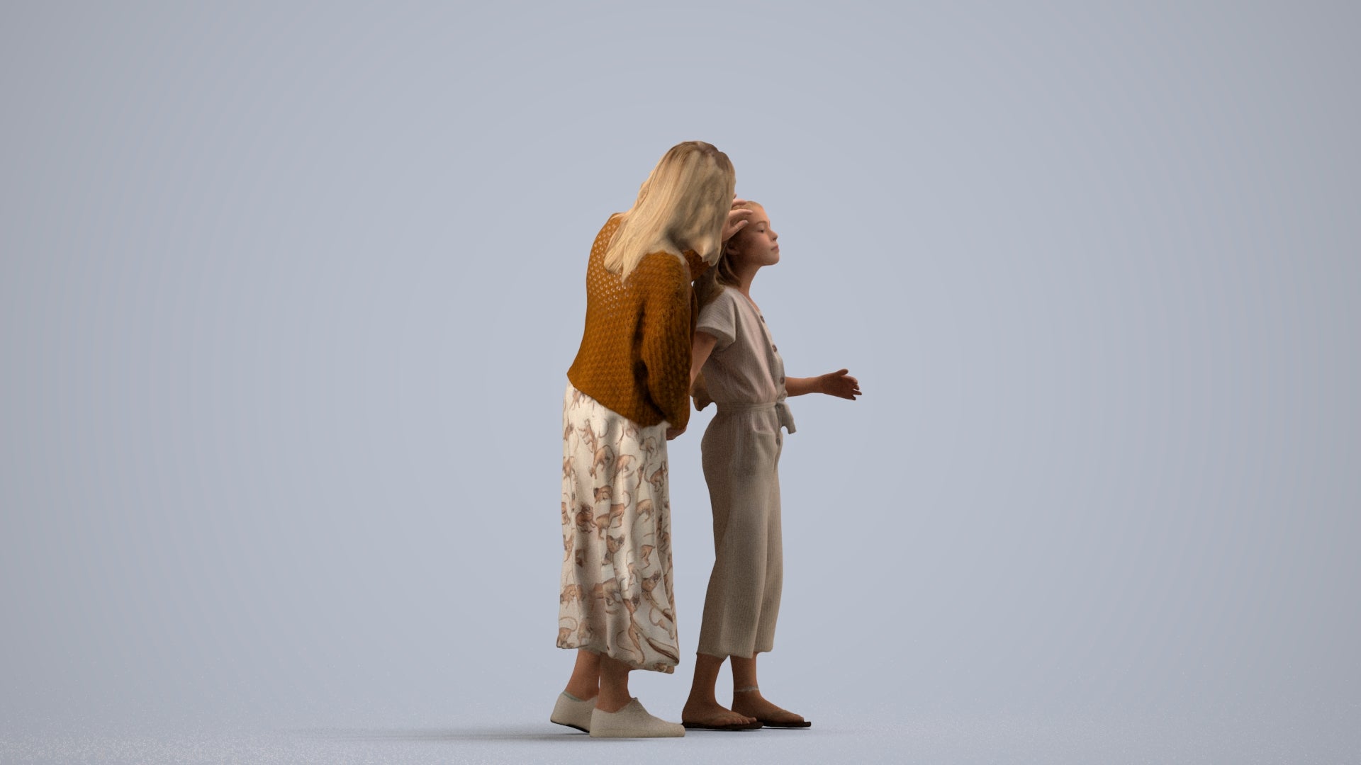 3D people model girl casual kids, scanned human for 3ds Max rendering, side view render