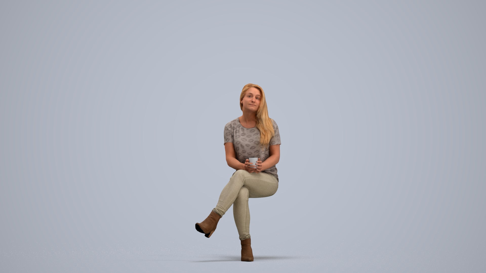 realistic 3D people woman casual sitting, render-ready for V-Ray and Corona, FBX OBJ, standing pose render