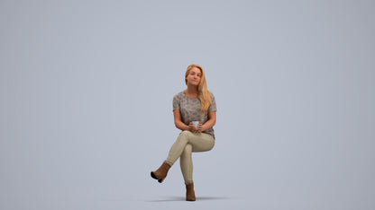 realistic 3D people woman casual sitting, render-ready for V-Ray and Corona, FBX OBJ, standing pose render