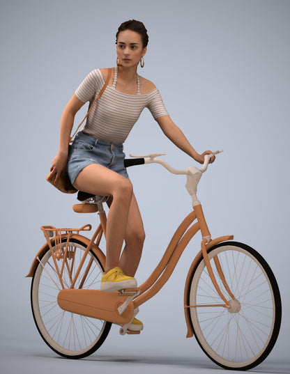 realistic 3D human woman casual cycling, archviz people FBX OBJ for Blender