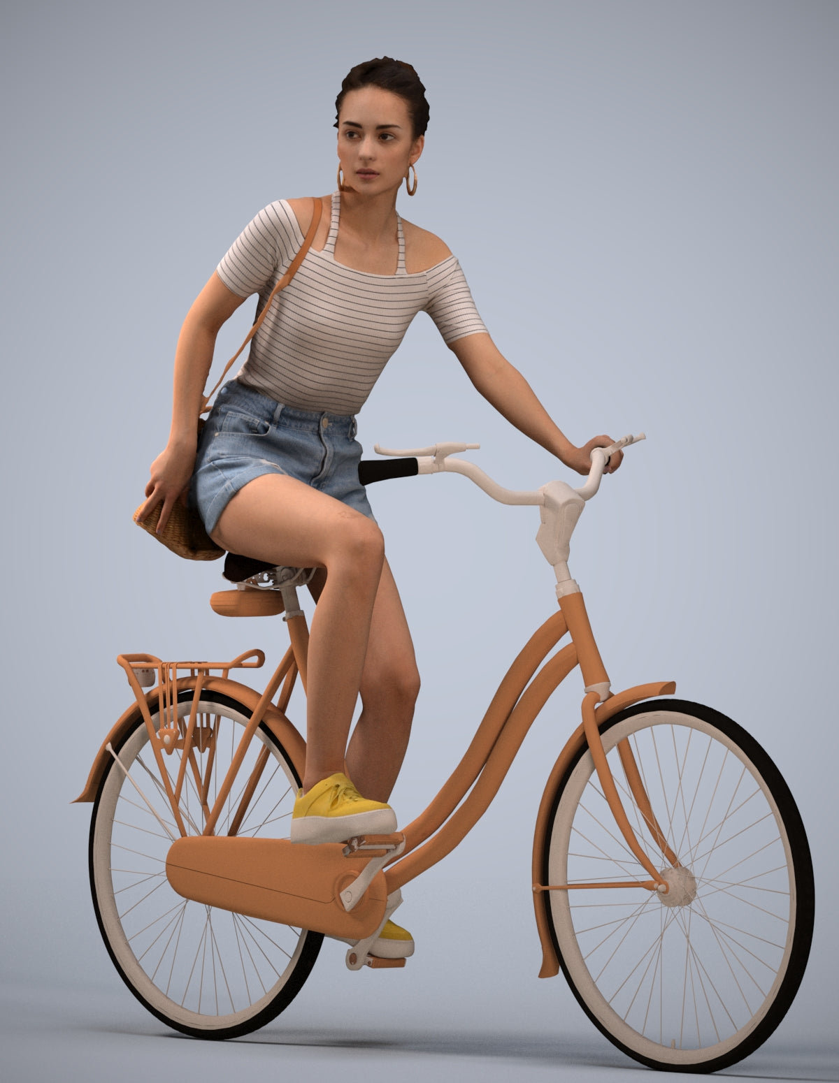 realistic 3D human woman casual cycling, archviz people FBX OBJ for Blender
