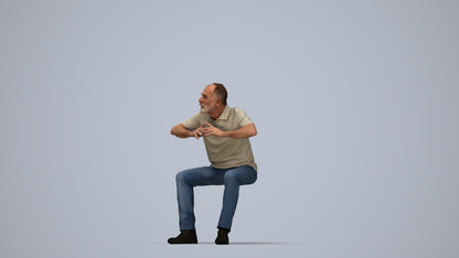 3D people model senior man casual sitting, scanned human for 3ds Max rendering, top-down view render
