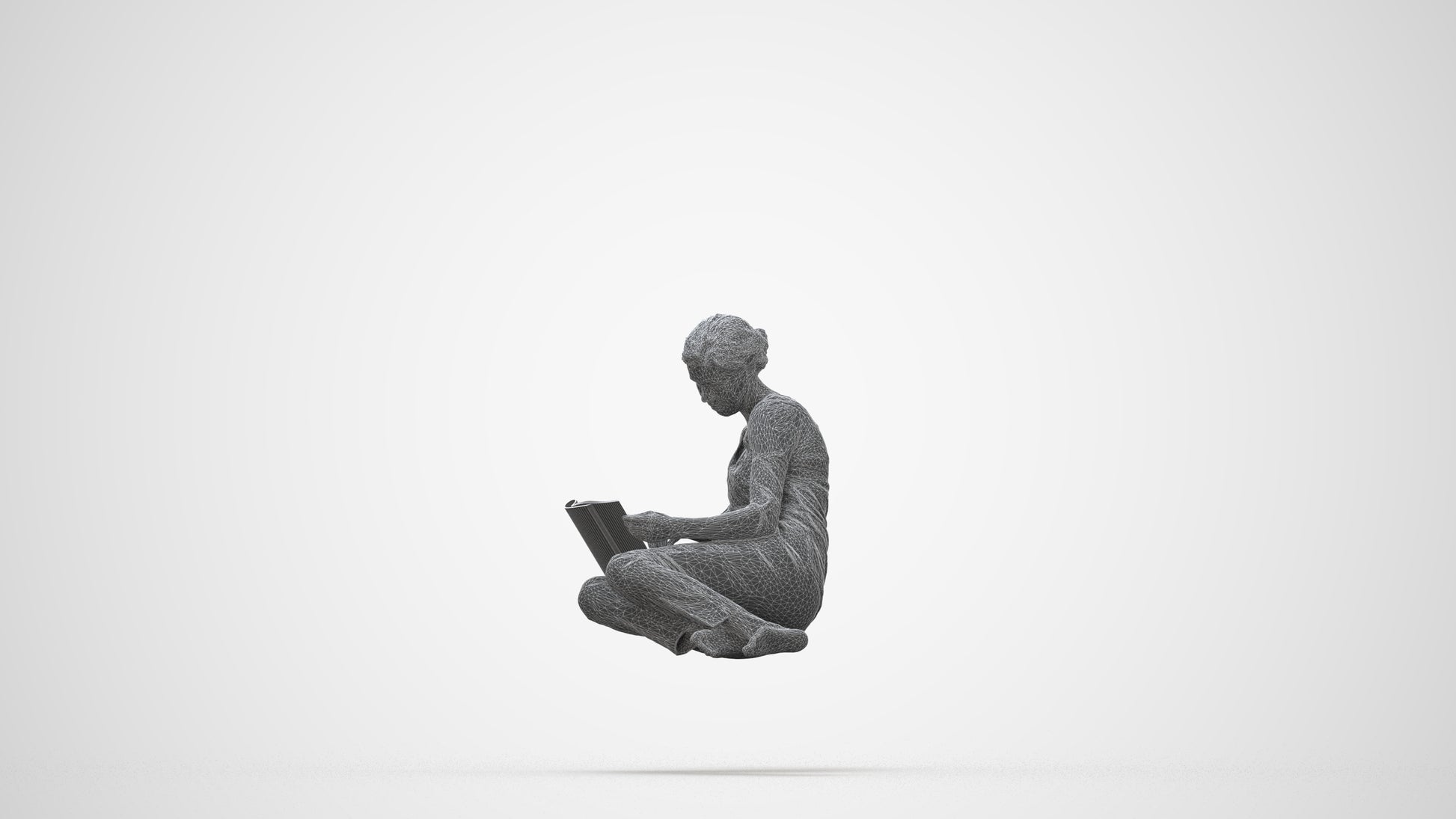 realistic 3D woman casual sitting, scanned archviz people for Blender and 3ds Max, wireframe back view