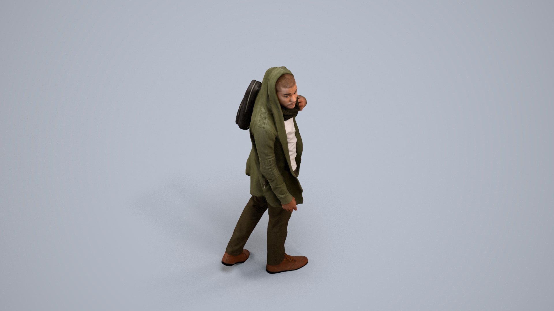 realistic 3D man casual walking, scanned archviz people for Blender and 3ds Max, back view render