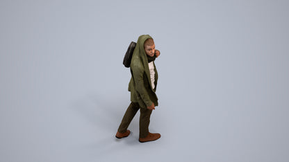 realistic 3D man casual walking, scanned archviz people for Blender and 3ds Max, back view render