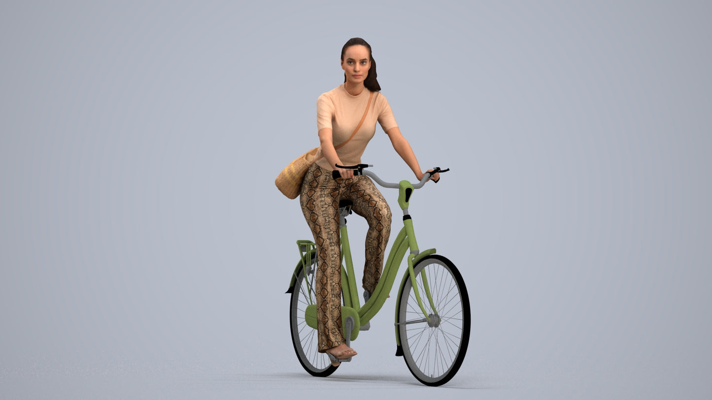 scanned 3D woman casual cycling, photogrammetry people for Enscape and V-Ray, standing pose render