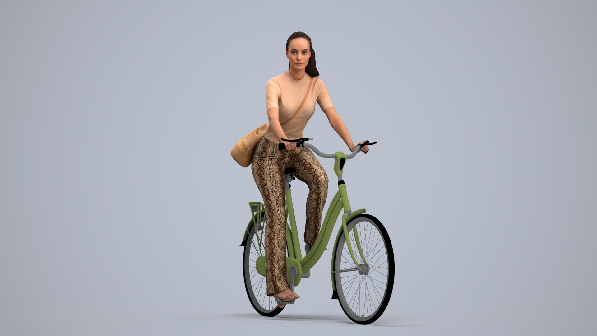 scanned 3D woman casual cycling, photogrammetry people for Enscape and V-Ray, standing pose render