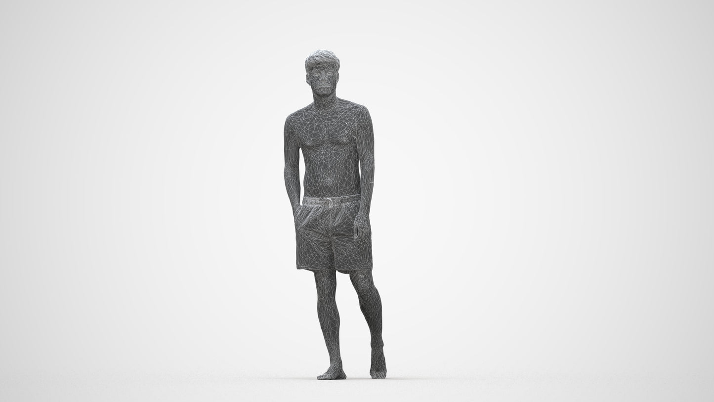 scanned 3D man pool, photogrammetry people for Enscape and V-Ray, wireframe back view