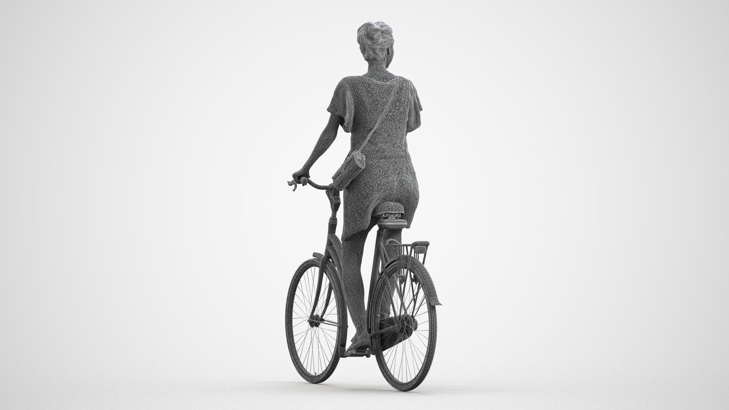 realistic 3D people woman formal cycling, render-ready for V-Ray and Corona, FBX OBJ, wireframe front view
