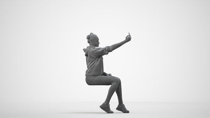 scanned 3D woman casual sitting, photogrammetry people for Enscape and V-Ray, wireframe side view