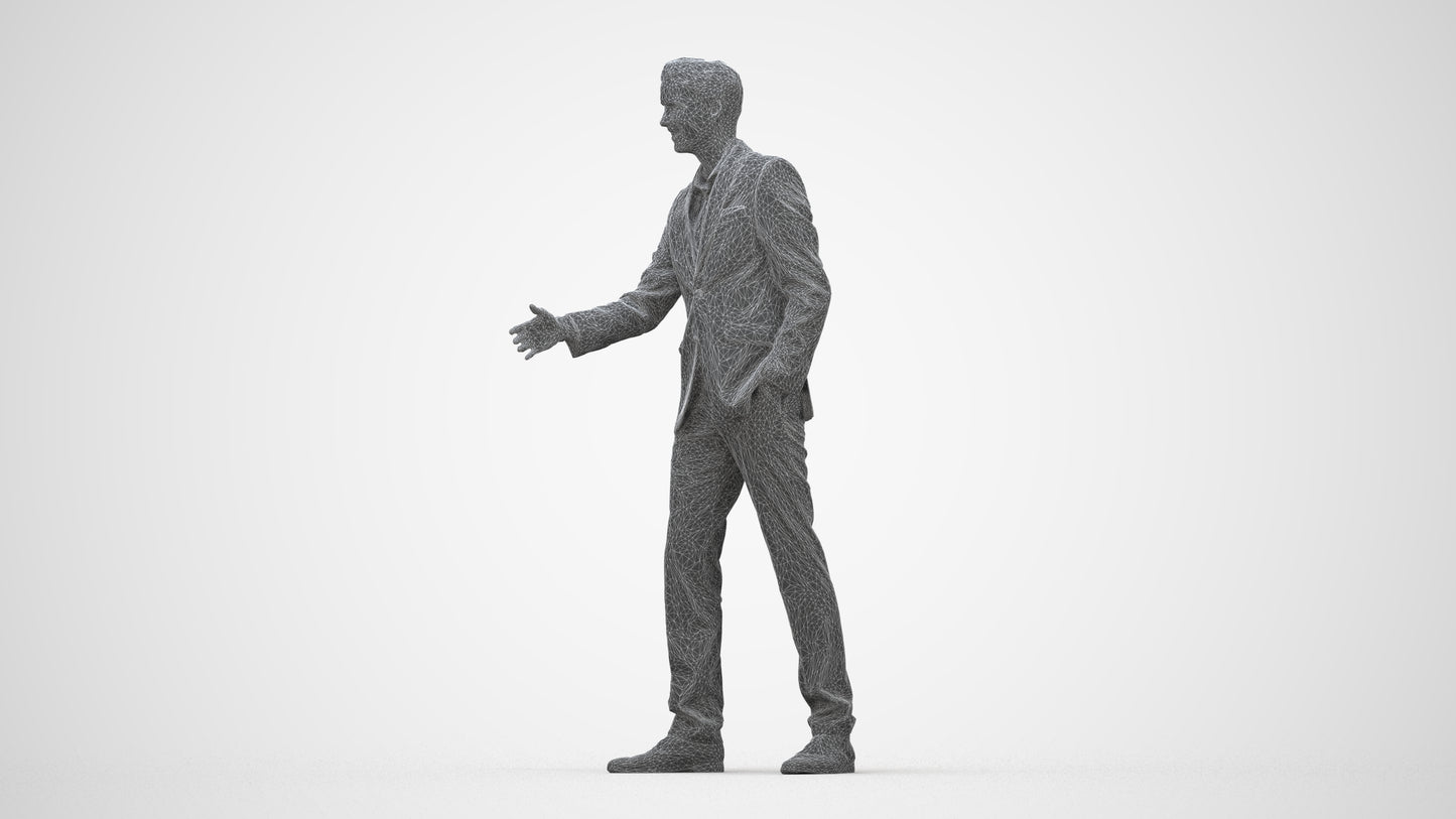 realistic 3D human man business, archviz people FBX OBJ for Blender, wireframe back view